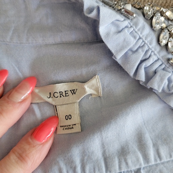 J. Crew Women's Cotton Chambray Denim Short Sleeve Blouse Rhinestone Sz 00 - Picture 4 of 9